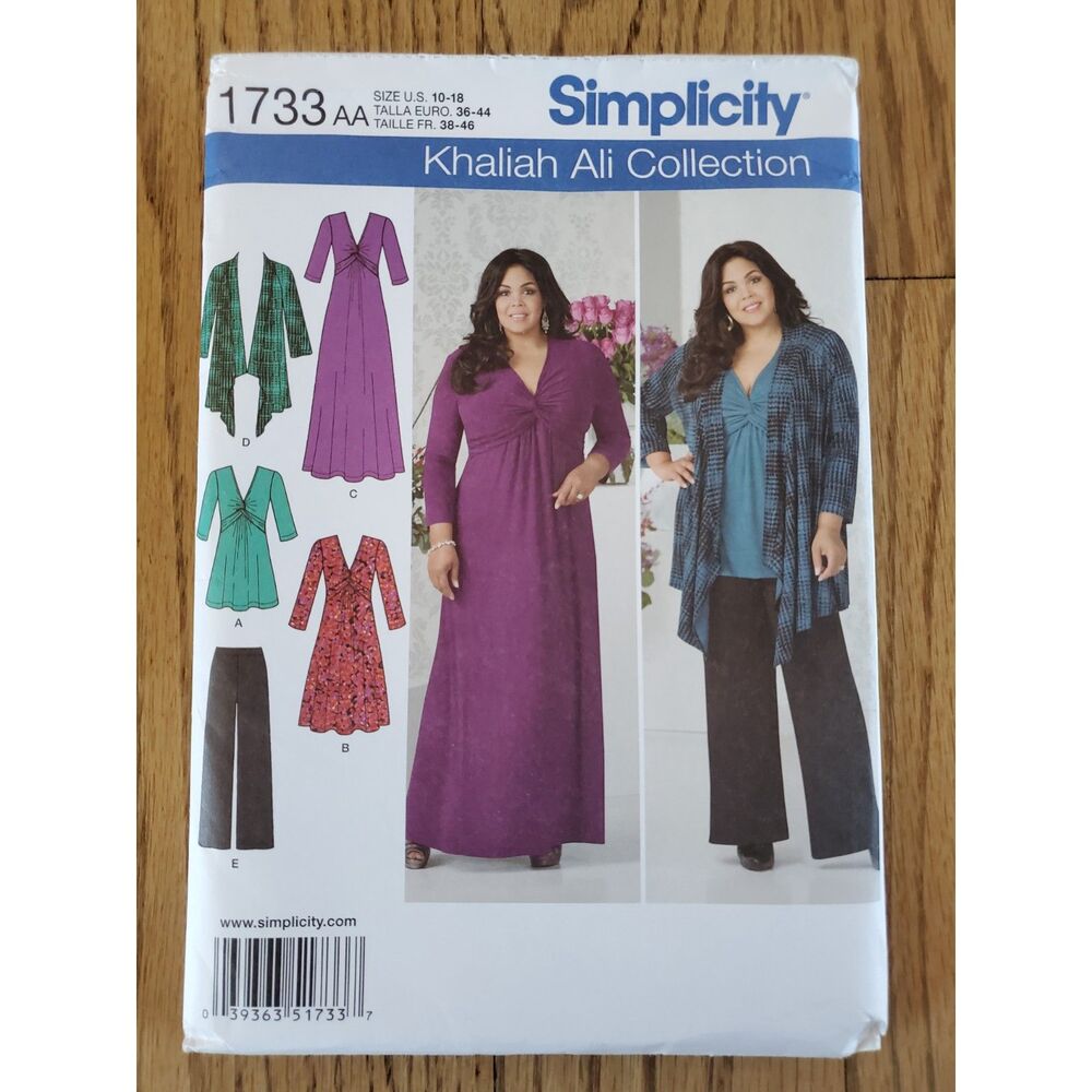 Simplicity 1733 Pattern AA Womens 10-18 Knotted Top, Dress, Wide-Leg Pants New
